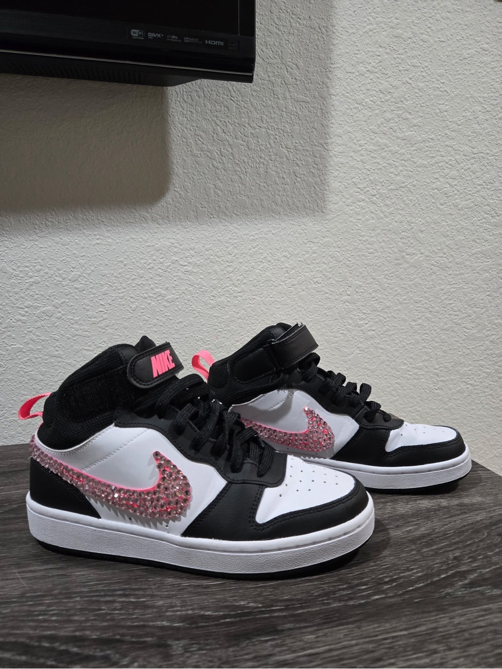 Custom Bling Nike Court Borough Mid 2 Black Pink White